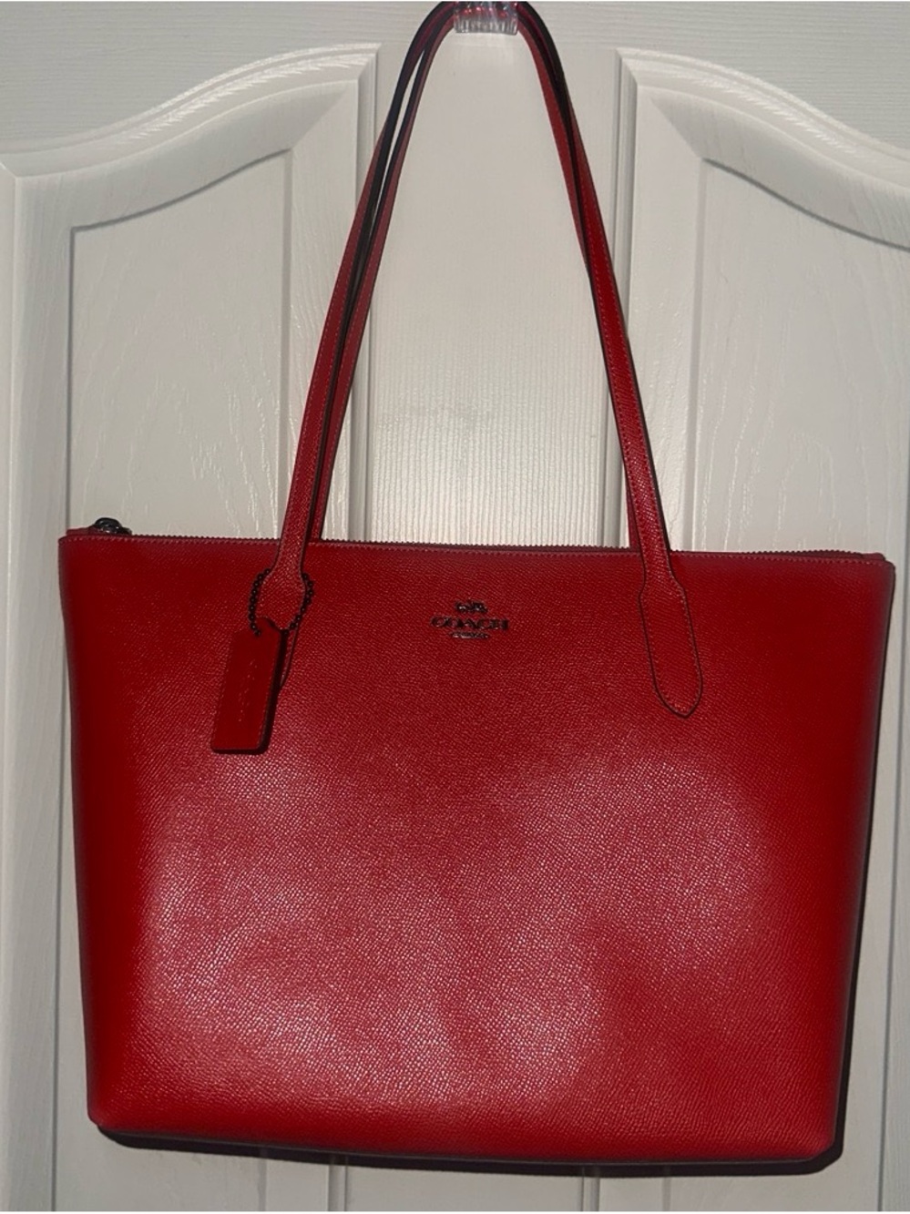 Coach Red Leather Tote with Signature Hangtag